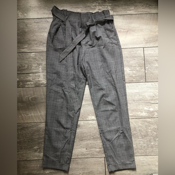 Zara Paperbag Trousers Pants Houndstooth High Waist - Picture 2 of 4
